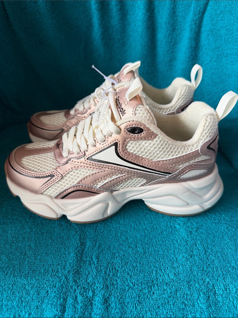 Reebok womes Rose Gold and White Lace-Up Sneakers